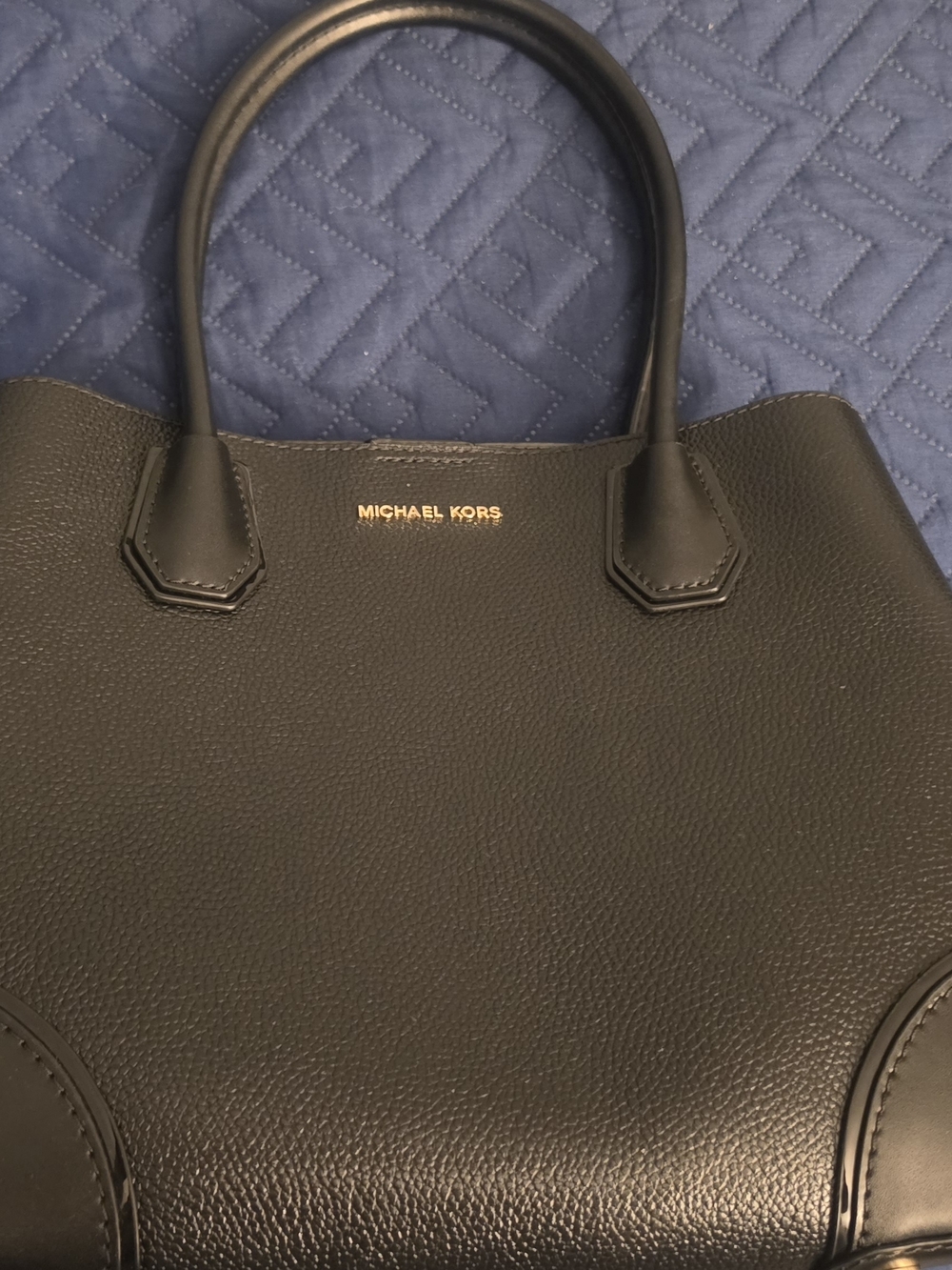 Michael Kors Black Pebbled Leather Tote with Gold Logo